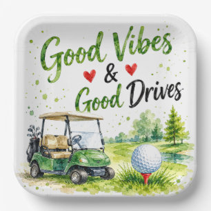 Assiettes En Carton Voiture de golf et balle sur le parcours de golf