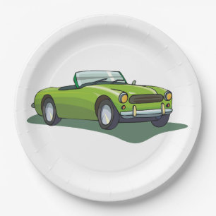 Assiettes En Carton Voiture de sport décapotable vert citron rétro