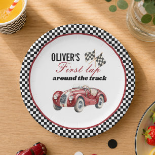 Assiettes En Carton Voiture de sport vintage noire et rouge, fête de c