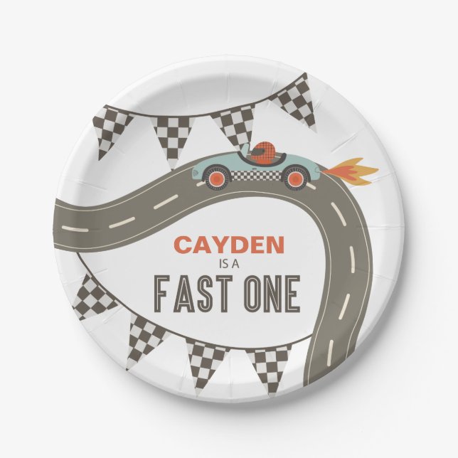 Assiettes En Carton Voiture Fast One Race Anniversaire (Devant)