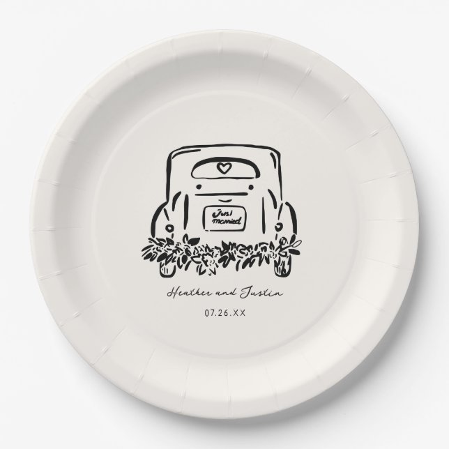 Assiettes En Carton Voiture Mariée Favoris De Mariage Personnalisé (Devant)