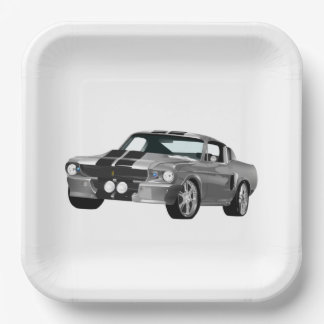 Assiettes En Carton Voiture Muscle Argent