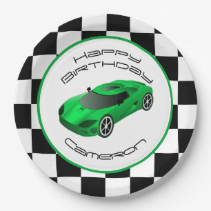Assiettes En Carton Voiture verte Fête d'anniversaire personnalisé