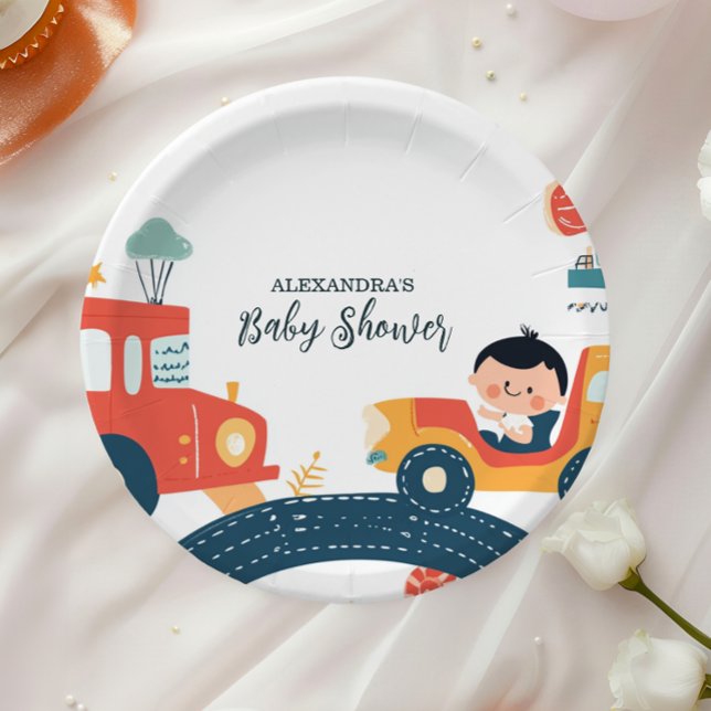 Assiettes En Carton Voitures de divertissement Baby shower garçon (Créateur téléchargé)