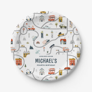 Assiettes En Carton Voitures de ville personnalisées pour anniversaire