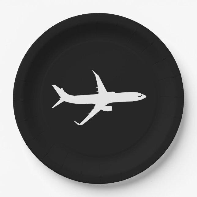 Assiettes En Carton Vol blanc de silhouette d'avion de ligne à (Devant)