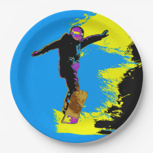 Assiettes En Carton Vol Snowboarder - Snowboardeur