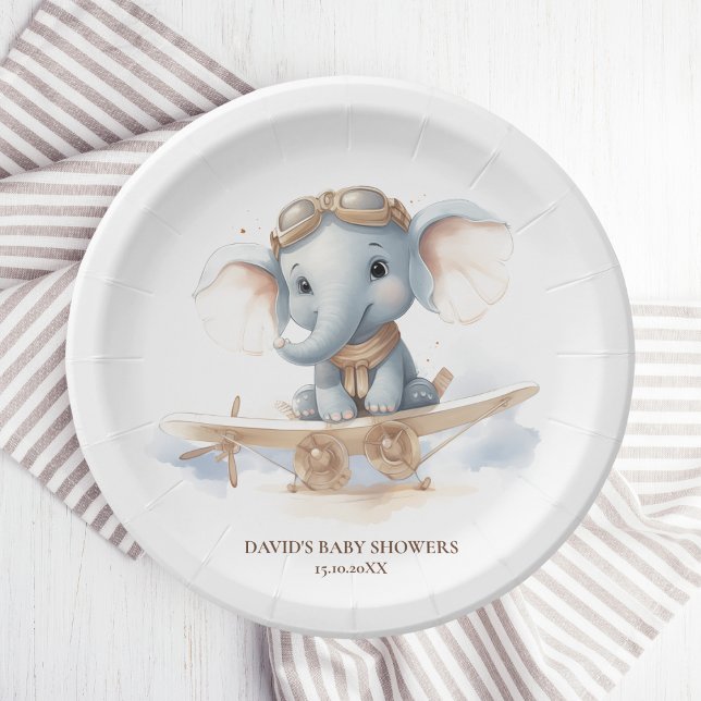 Assiettes En Carton Voler dans des lisses adorables : Aquarelle élépha (Créateur téléchargé)