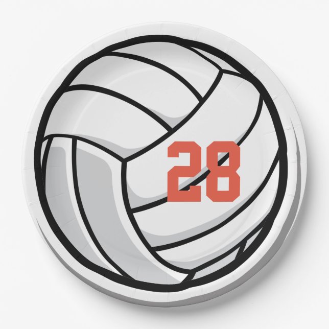 Assiettes En Carton Volley-ball Sport Blanc Black Party Personnalisé (Devant)