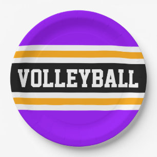Assiettes En Carton VOLLEYBALL Amusant Bandes de course orange noir vi