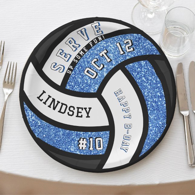 Assiettes En Carton Volleyball Anniversaire Parties scintillant bleue (Volleyball Birthday Party Blue Glitter Paper Plates
)