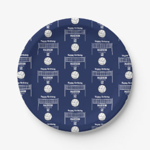 Assiettes En Carton Volleyball Ball & Net Marine Blue Anniversaire Nom