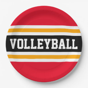 Assiettes En Carton VOLLEYBALL Rouge vif Noir Orange Rayures de course