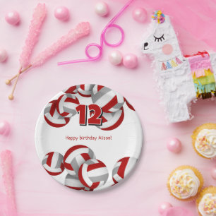 Assiettes En Carton volleyballs gris rouge filles garçons fête d'anniv