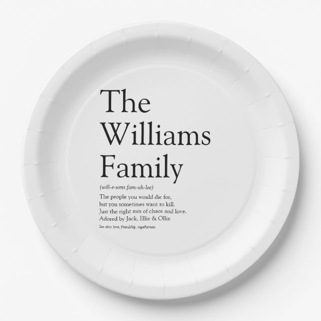 Assiettes En Carton Votre définition de famille Noir moderne et blanc (Devant)