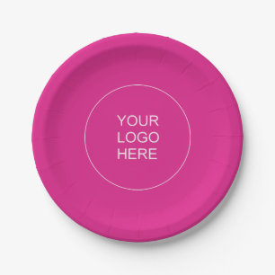 Assiettes En Carton Votre entreprise Logo Modèle texte Wow rose