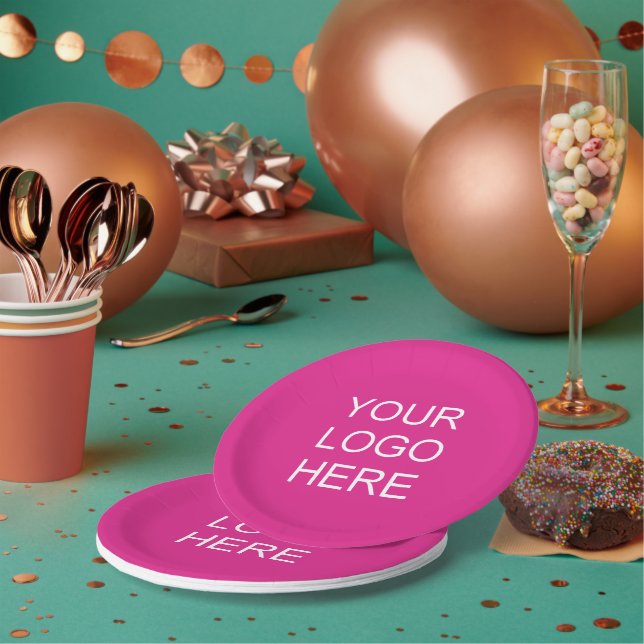 Assiettes En Carton Votre entreprise Logo Texte Wow Pink Party (Multi)