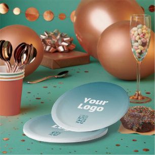 Assiettes En Carton Votre logo avec code QR modifiable et Ombre de dég