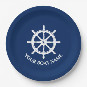 Assiettes En Carton Votre nom de bateau ou le texte Expédié Roue Helm