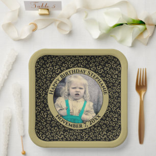 Assiettes En Carton Votre Photo 55 Motif Numérique Aléatoire Noir/Or