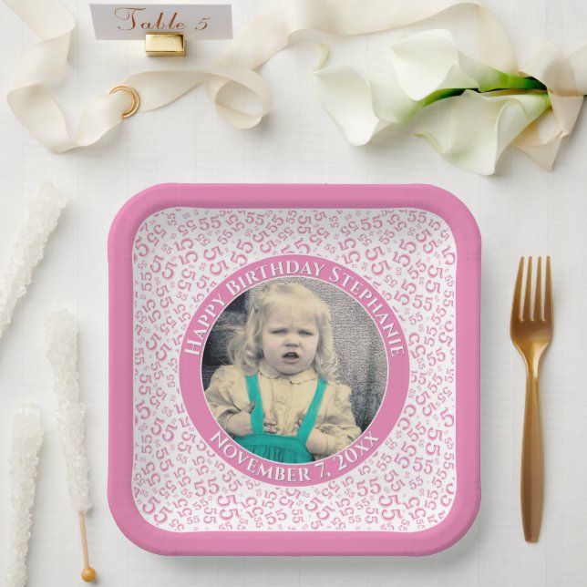 Assiettes En Carton Votre Photo 55 Motif Numérique Aléatoire Rose/Blan (Mariage)