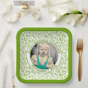 Assiettes En Carton Votre Photo 65 Motif de Nombre Aléatoire Vert/Blan
