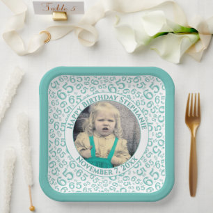 Assiettes En Carton Votre Photo 65 Motif Numérique Aléatoire Turquoise