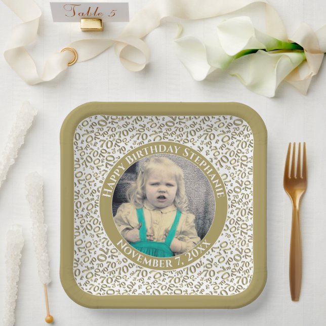Assiettes En Carton Votre Photo 70 Motif au hasard Gold/White (Mariage)