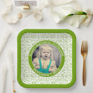 Assiettes En Carton Votre photo 85 Random Number Motif Vert/Blanc
