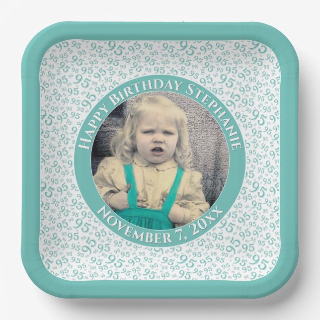 Assiettes En Carton Votre photo 95 Motif de nombre aléatoire Turquoise (Recto)
