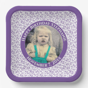 Assiettes En Carton Votre photo 95 Motif de numéro aléatoire violet/bl