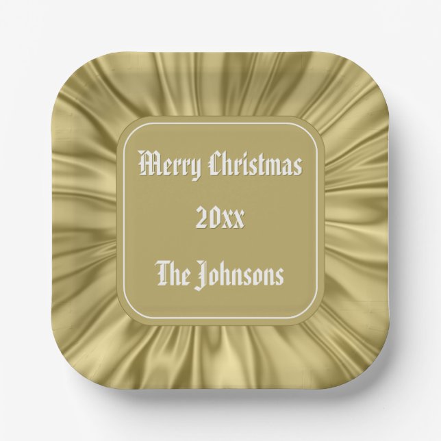 Assiettes En Carton Votre texte : "Joyeux Noël" Gold Ruched Satin (Recto)