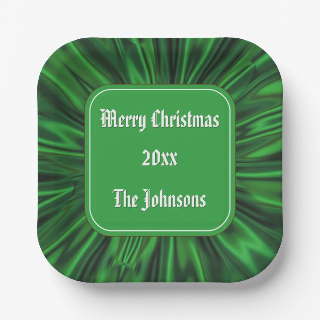 Assiettes En Carton Votre texte : "Joyeux Noël" Green Ruched Satin (Recto)