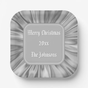 Assiettes En Carton Votre texte : "Joyeux Noël" Silver Ruched Satin