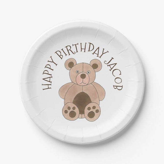 Assiettes En Carton Vous êtes invité Brown Teddy Bear fête d'anniversa (Devant)