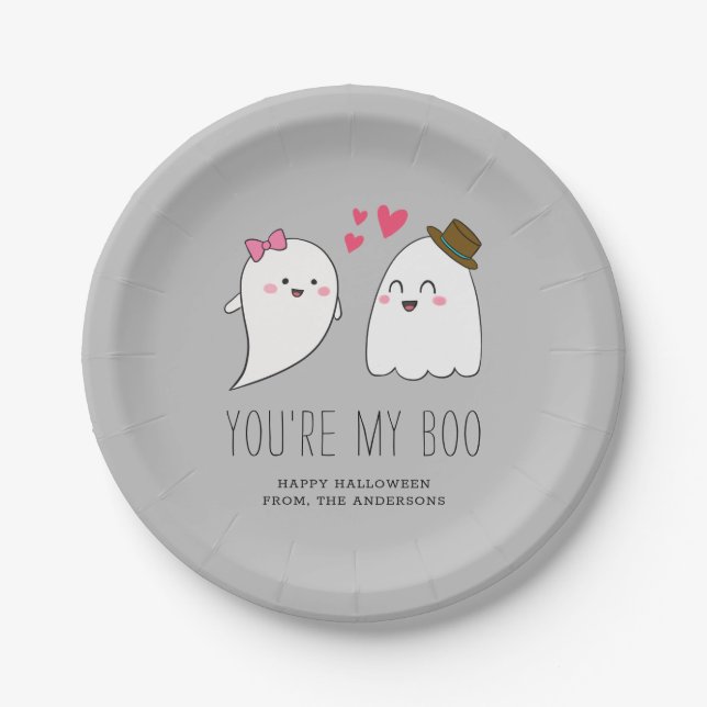 Assiettes En Carton Vous êtes mon Boo Halloween Kawaii Ghost Cute Grey (Devant)