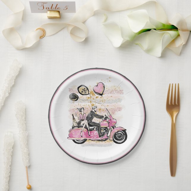 Assiettes En Carton Vous Rock Mon Monde | Sublimation de motocyclette  (Mariage)