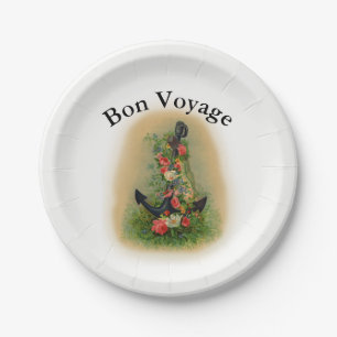 Assiettes En Carton Voyage de fève avec l'Ancre et les fleurs