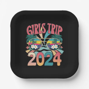 Assiettes En Carton Voyage de filles Groovy 2024 Week-end Été Plage 