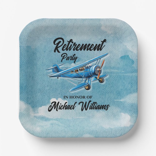 Assiettes En Carton Voyage de retraite Thème de l'avion de fête Vintag (Recto)