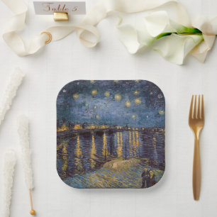 Assiettes En Carton Vue nocturne étoilée sur les quais du Rhône