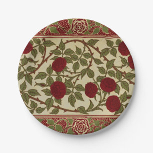 Assiettes En Carton Walter Crane Vintage Rosamund Rouge Rose Fleurie A