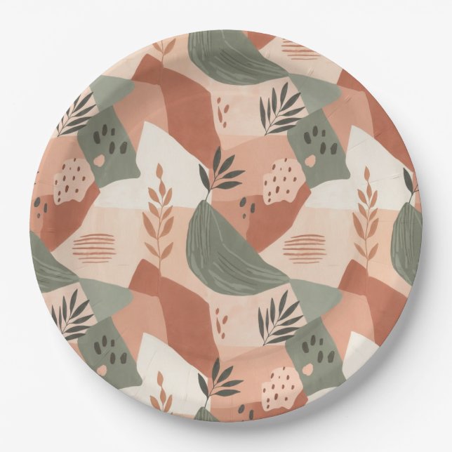 Assiettes En Carton Warm Modern Abstract Design Paper Plate (Devant)