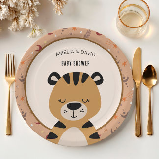 Assiettes En Carton Warm Neutral Tiger Baby Shower Table