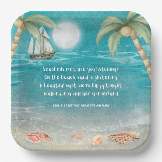 Assiettes En Carton Warmer Wonderland Tropical Beach Christmas (Recto)