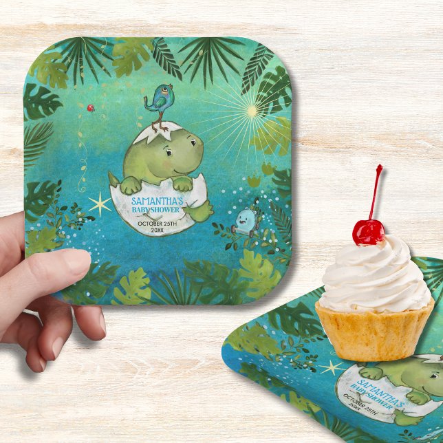Assiettes En Carton Watercolor Aqua Green Dinosaur Party Plates (Watercolor Aqua Green Dinosaur Party Plates)