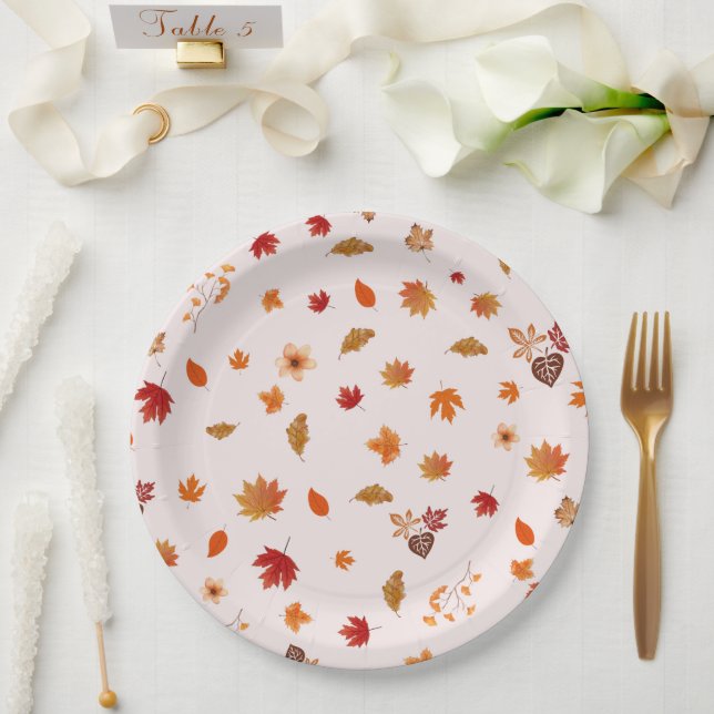 Assiettes En Carton Watercolor Autumn Blooms Fall Botanical Pattern (Mariage)