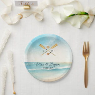 Assiettes En Carton Watercolor Beach Oars Mariage