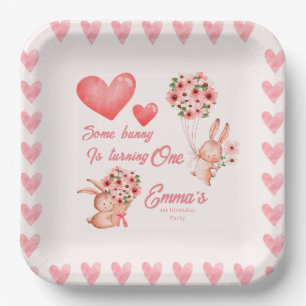 Assiettes En Carton Watercolor bébé Bunny premier anniversaire