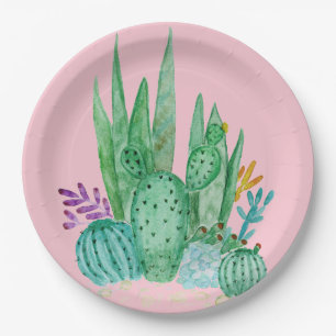 Assiettes En Carton Watercolor , cactus , succulents